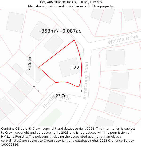 122, ARMSTRONG ROAD, LUTON, LU2 0FX: Plot and title map