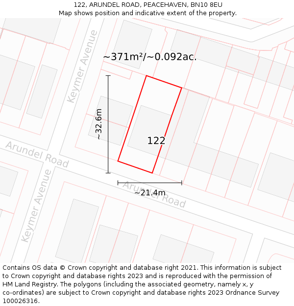 122, ARUNDEL ROAD, PEACEHAVEN, BN10 8EU: Plot and title map