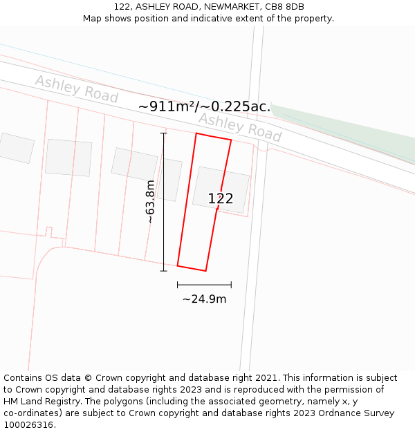 122, ASHLEY ROAD, NEWMARKET, CB8 8DB: Plot and title map