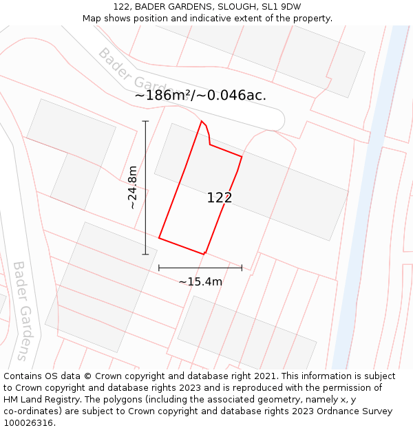 122, BADER GARDENS, SLOUGH, SL1 9DW: Plot and title map