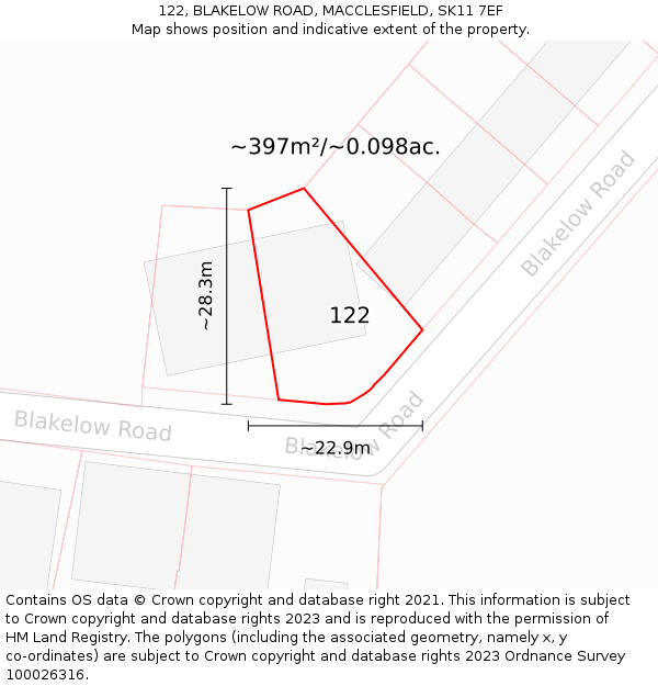 122, BLAKELOW ROAD, MACCLESFIELD, SK11 7EF: Plot and title map