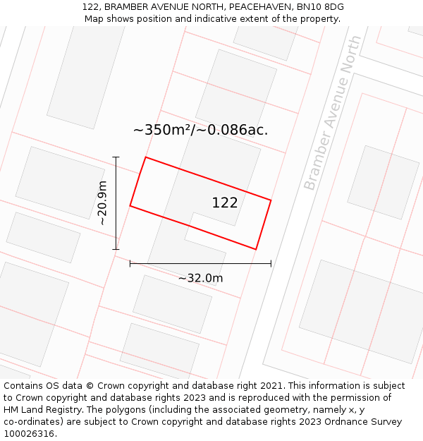 122, BRAMBER AVENUE NORTH, PEACEHAVEN, BN10 8DG: Plot and title map