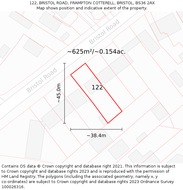 122, BRISTOL ROAD, FRAMPTON COTTERELL, BRISTOL, BS36 2AX: Plot and title map