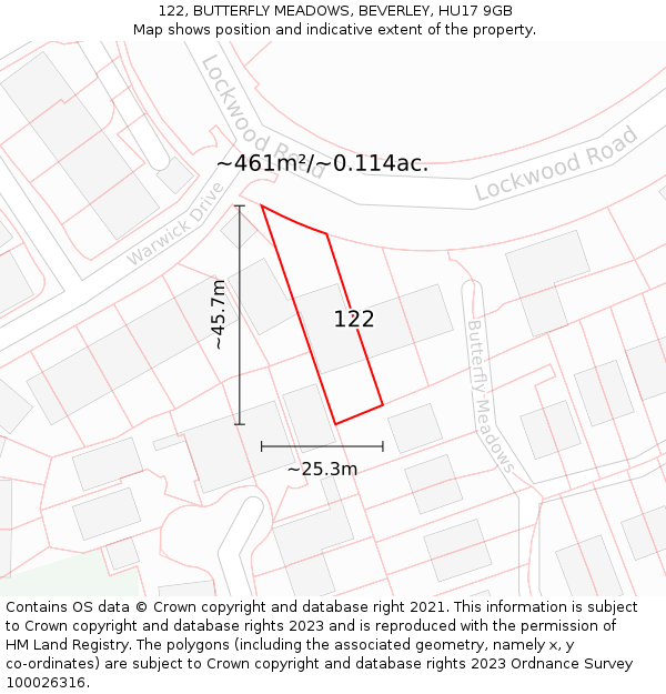 122, BUTTERFLY MEADOWS, BEVERLEY, HU17 9GB: Plot and title map