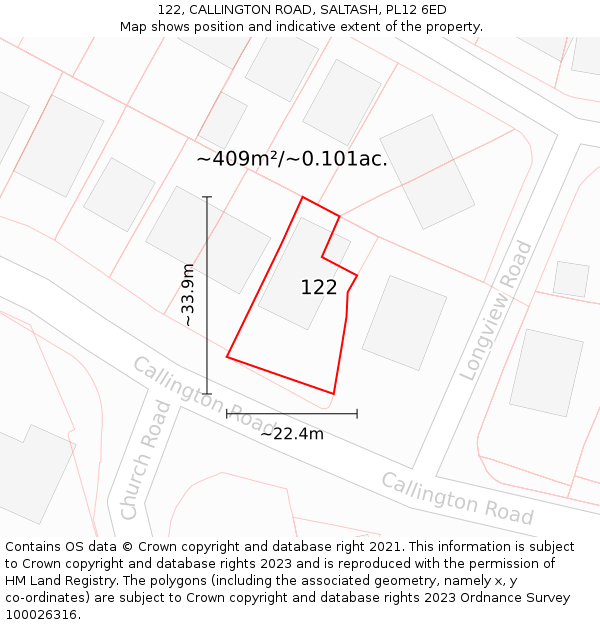 122, CALLINGTON ROAD, SALTASH, PL12 6ED: Plot and title map