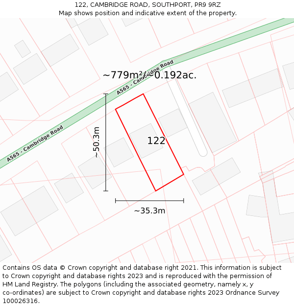 122, CAMBRIDGE ROAD, SOUTHPORT, PR9 9RZ: Plot and title map