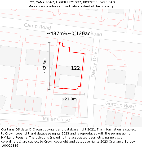 122, CAMP ROAD, UPPER HEYFORD, BICESTER, OX25 5AG: Plot and title map