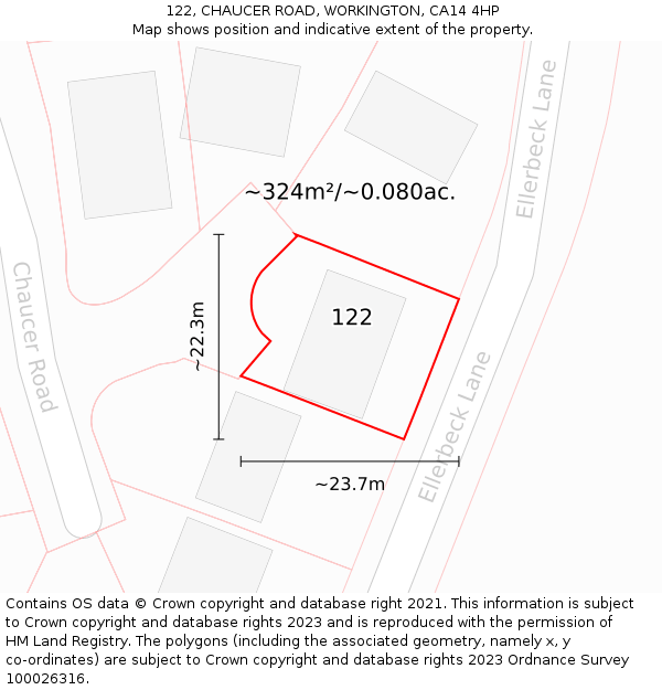 122, CHAUCER ROAD, WORKINGTON, CA14 4HP: Plot and title map