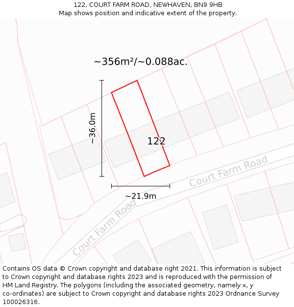 122, COURT FARM ROAD, NEWHAVEN, BN9 9HB: Plot and title map