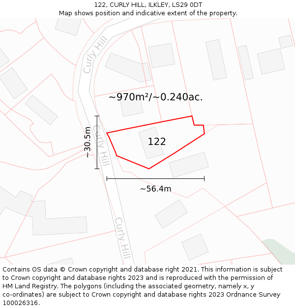 122, CURLY HILL, ILKLEY, LS29 0DT: Plot and title map