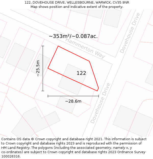 122, DOVEHOUSE DRIVE, WELLESBOURNE, WARWICK, CV35 9NR: Plot and title map