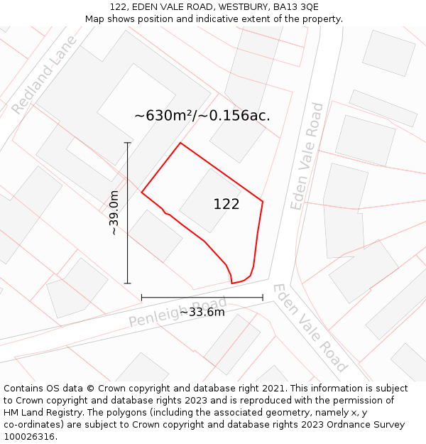 122, EDEN VALE ROAD, WESTBURY, BA13 3QE: Plot and title map