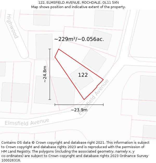 122, ELMSFIELD AVENUE, ROCHDALE, OL11 5XN: Plot and title map