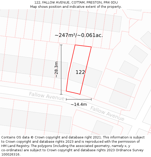 122, FALLOW AVENUE, COTTAM, PRESTON, PR4 0DU: Plot and title map