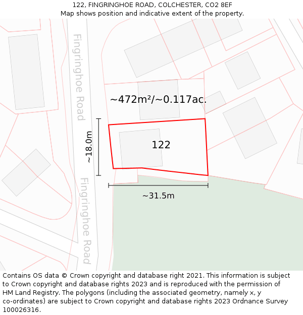 122, FINGRINGHOE ROAD, COLCHESTER, CO2 8EF: Plot and title map