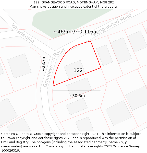 122, GRANGEWOOD ROAD, NOTTINGHAM, NG8 2RZ: Plot and title map