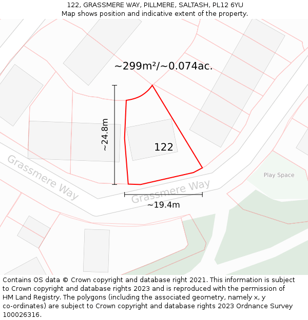 122, GRASSMERE WAY, PILLMERE, SALTASH, PL12 6YU: Plot and title map