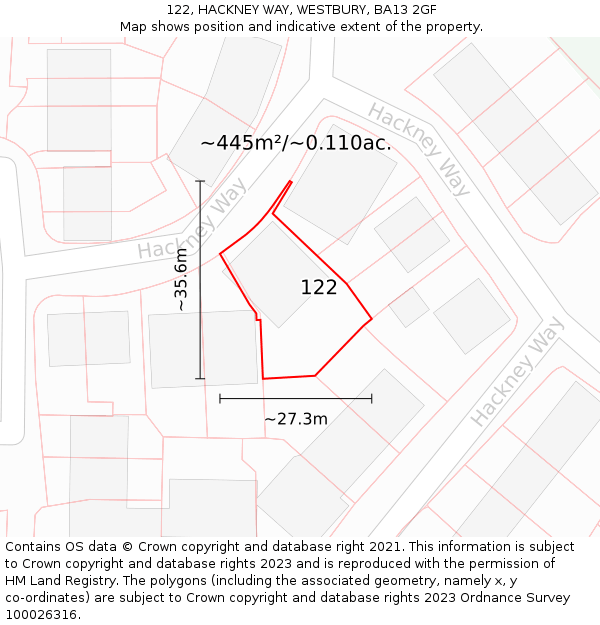 122, HACKNEY WAY, WESTBURY, BA13 2GF: Plot and title map