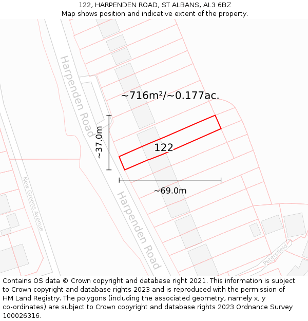 122, HARPENDEN ROAD, ST ALBANS, AL3 6BZ: Plot and title map