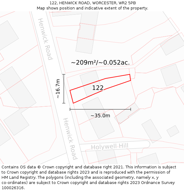 122, HENWICK ROAD, WORCESTER, WR2 5PB: Plot and title map