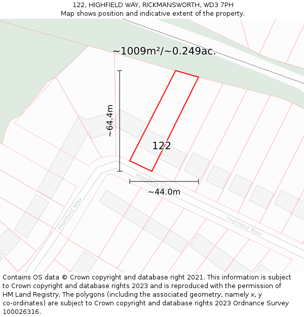 122, HIGHFIELD WAY, RICKMANSWORTH, WD3 7PH: Plot and title map