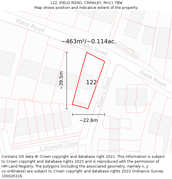 122, IFIELD ROAD, CRAWLEY, RH11 7BW: Plot and title map