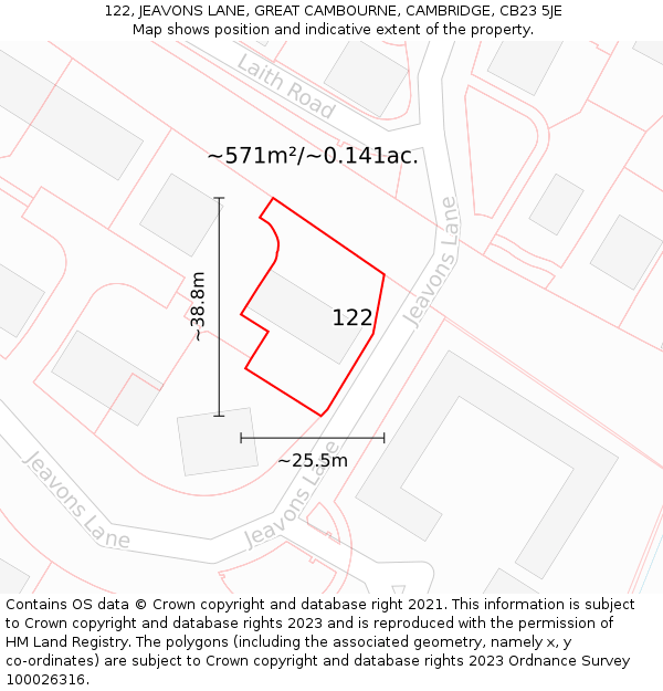 122, JEAVONS LANE, GREAT CAMBOURNE, CAMBRIDGE, CB23 5JE: Plot and title map