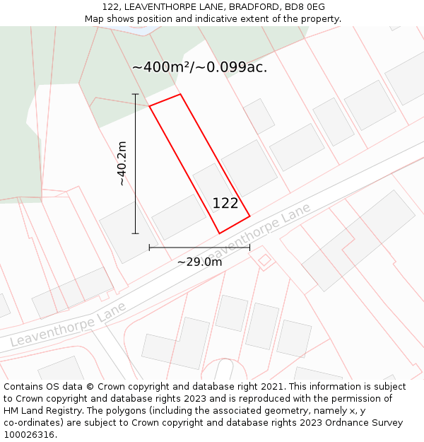 122, LEAVENTHORPE LANE, BRADFORD, BD8 0EG: Plot and title map