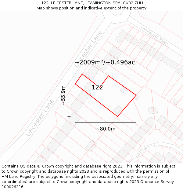 122, LEICESTER LANE, LEAMINGTON SPA, CV32 7HH: Plot and title map