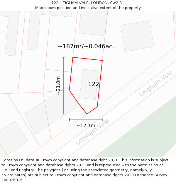 122, LEIGHAM VALE, LONDON, SW2 3JH: Plot and title map