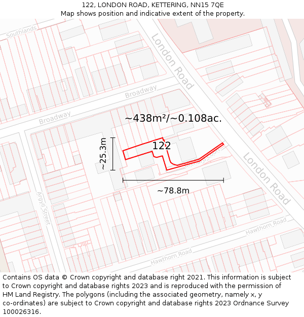 122, LONDON ROAD, KETTERING, NN15 7QE: Plot and title map