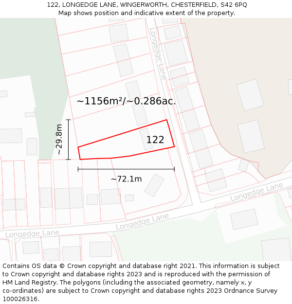 122, LONGEDGE LANE, WINGERWORTH, CHESTERFIELD, S42 6PQ: Plot and title map