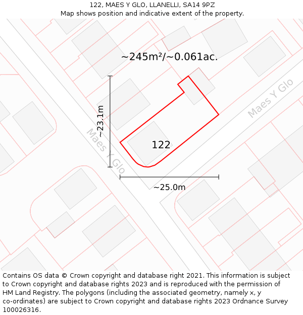 122, MAES Y GLO, LLANELLI, SA14 9PZ: Plot and title map