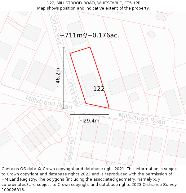 122, MILLSTROOD ROAD, WHITSTABLE, CT5 1PP: Plot and title map