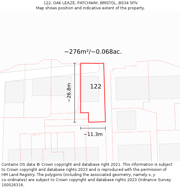 122, OAK LEAZE, PATCHWAY, BRISTOL, BS34 5FN: Plot and title map