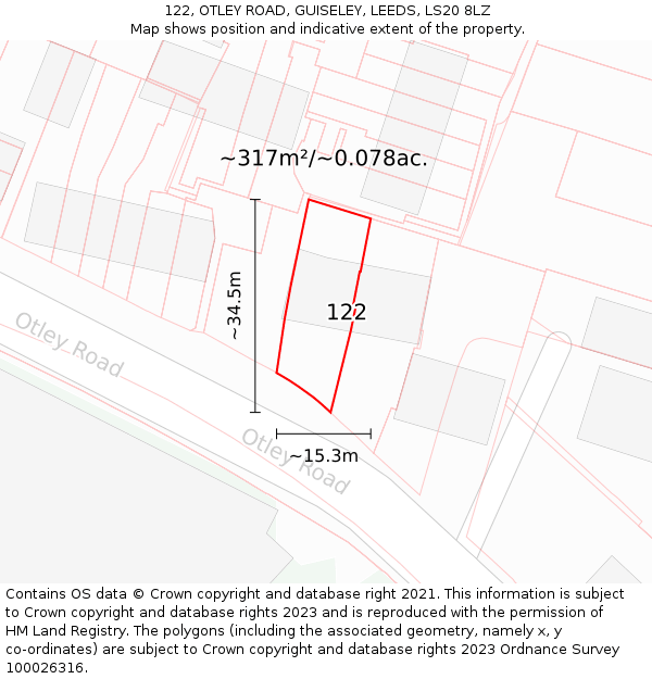 122, OTLEY ROAD, GUISELEY, LEEDS, LS20 8LZ: Plot and title map