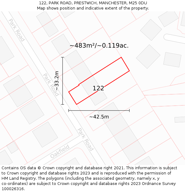 122, PARK ROAD, PRESTWICH, MANCHESTER, M25 0DU: Plot and title map