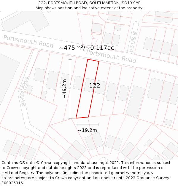 122, PORTSMOUTH ROAD, SOUTHAMPTON, SO19 9AP: Plot and title map