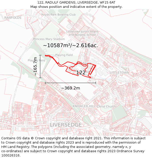 122, RADULF GARDENS, LIVERSEDGE, WF15 6AT: Plot and title map