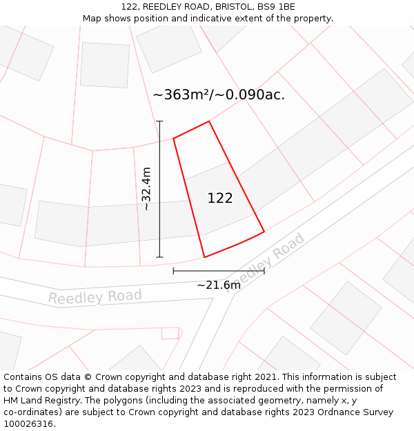 122, REEDLEY ROAD, BRISTOL, BS9 1BE: Plot and title map