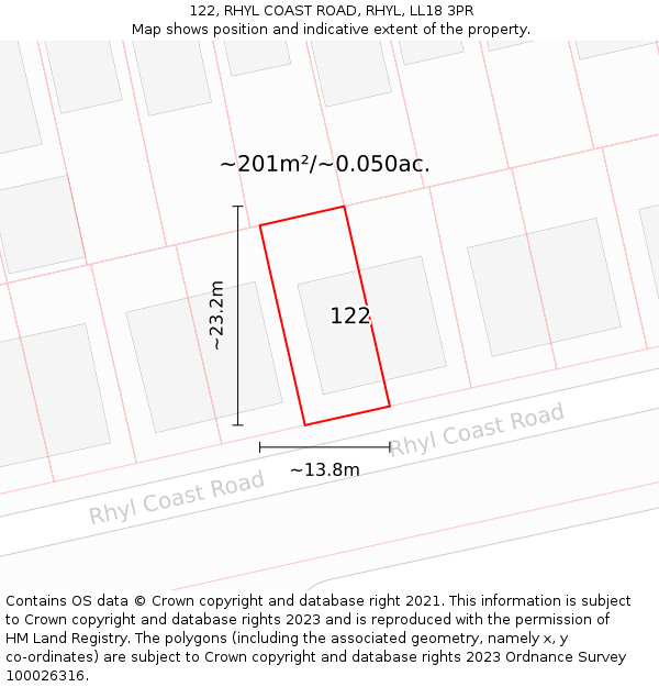 122, RHYL COAST ROAD, RHYL, LL18 3PR: Plot and title map