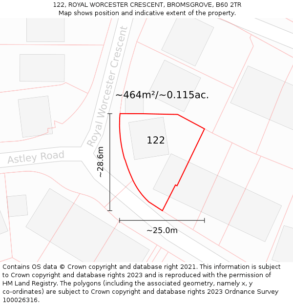 122, ROYAL WORCESTER CRESCENT, BROMSGROVE, B60 2TR: Plot and title map