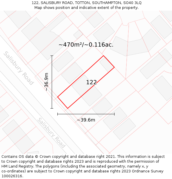 122, SALISBURY ROAD, TOTTON, SOUTHAMPTON, SO40 3LQ: Plot and title map