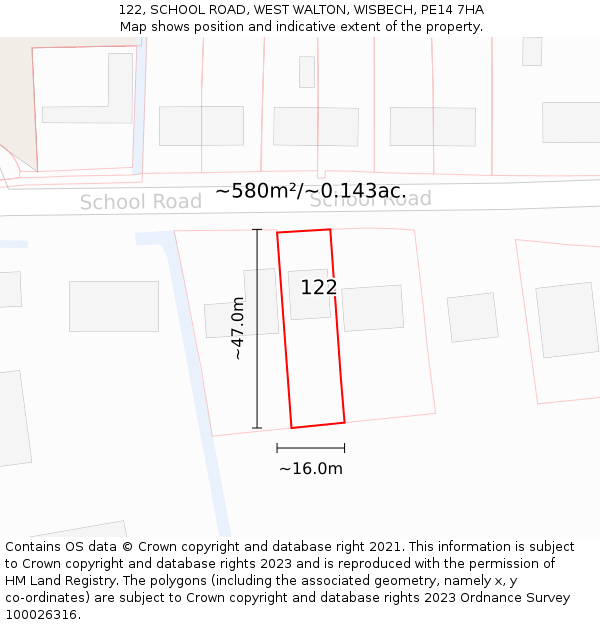 122, SCHOOL ROAD, WEST WALTON, WISBECH, PE14 7HA: Plot and title map