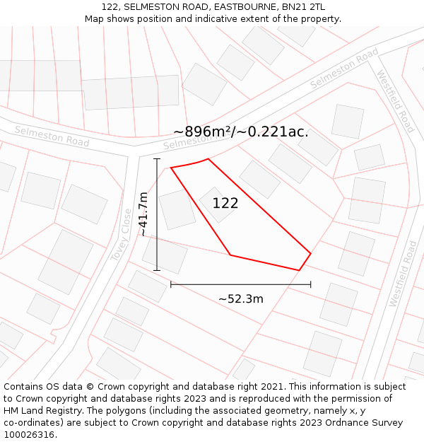 122, SELMESTON ROAD, EASTBOURNE, BN21 2TL: Plot and title map