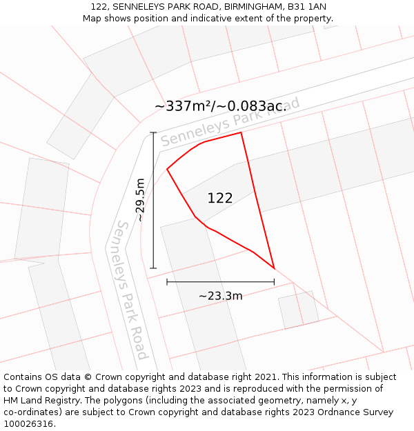 122, SENNELEYS PARK ROAD, BIRMINGHAM, B31 1AN: Plot and title map