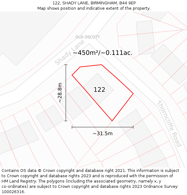 122, SHADY LANE, BIRMINGHAM, B44 9EP: Plot and title map