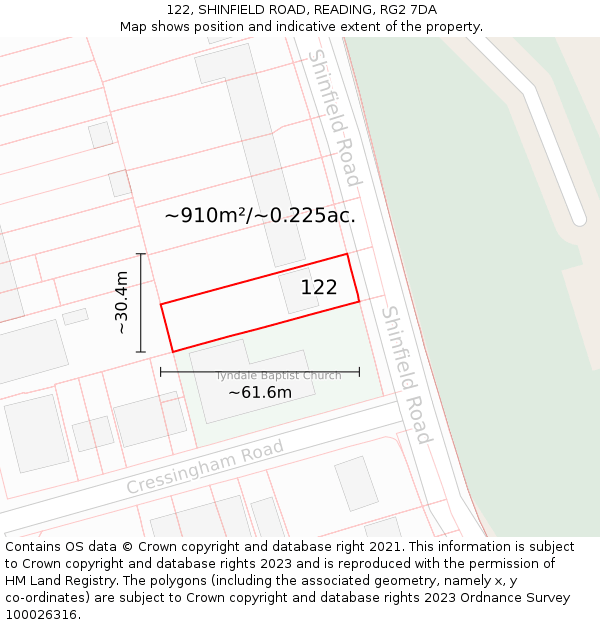 122, SHINFIELD ROAD, READING, RG2 7DA: Plot and title map