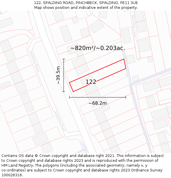122, SPALDING ROAD, PINCHBECK, SPALDING, PE11 3UE: Plot and title map