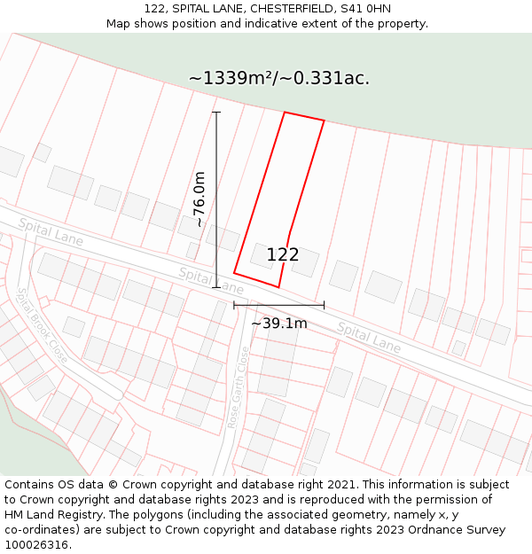 122, SPITAL LANE, CHESTERFIELD, S41 0HN: Plot and title map